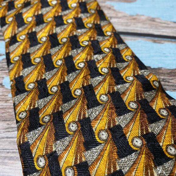 Ermenegildo Zegna 100% Silk Neck Tie Gold Copper Black Print Made In Italy - Picture 4 of 10